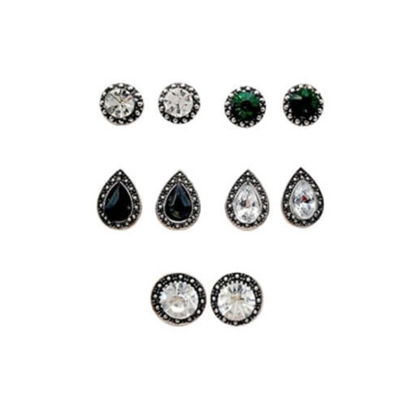 Geometric Stud Earrings Set Crystal Embellished - Picture 2 of 2